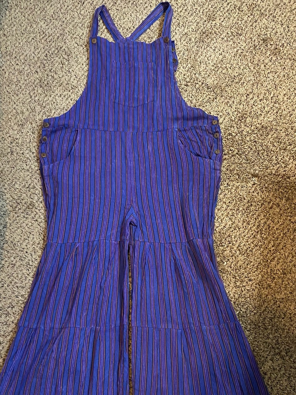 New Jayli Purple & Blue Striped Bell Bottom Overalls/Jumpsuit